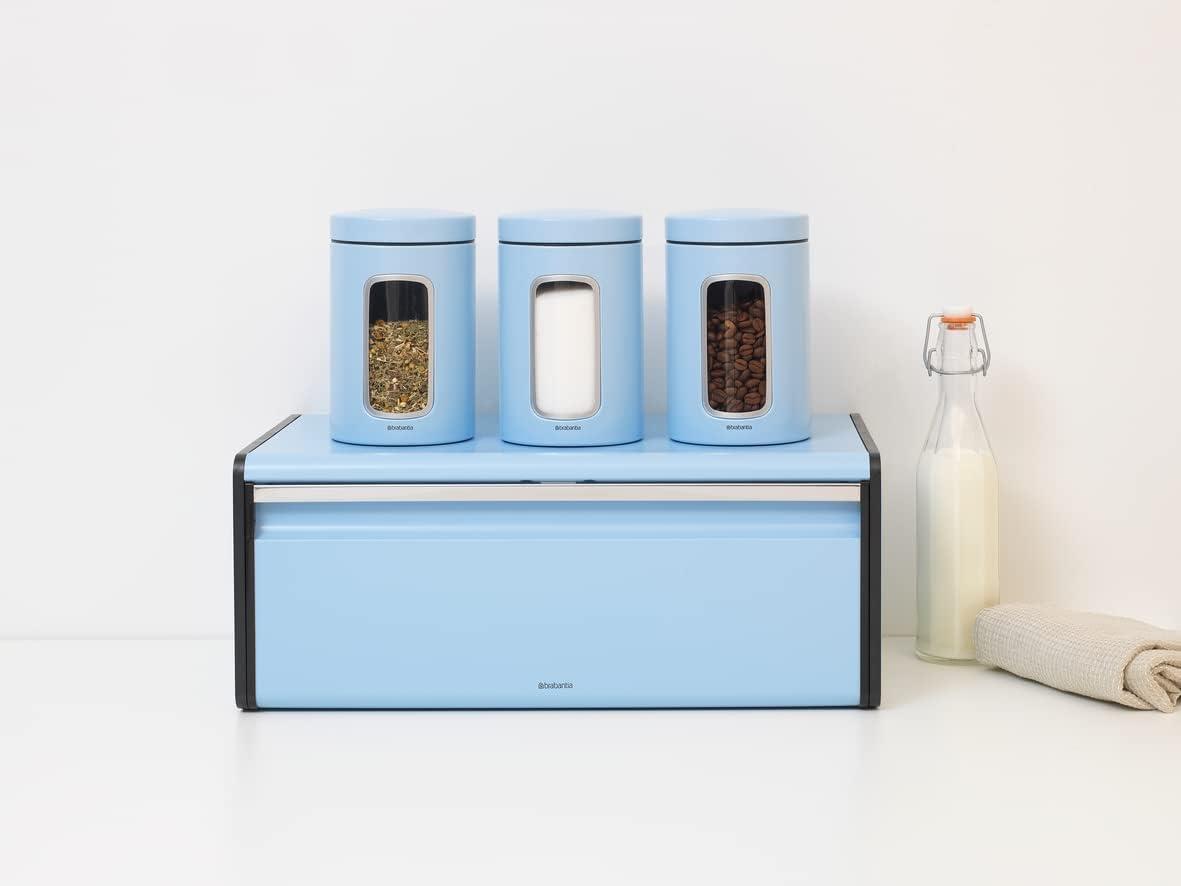image:imageBrabantia Rectangular Fall Front Bread Box Brilliant Steel Large Metal Front Opening Bread Store for Kitchen Countertop Flat Top for Extra Storage Magnet Closing Lid Fits 2 LoavesDreamy Blue