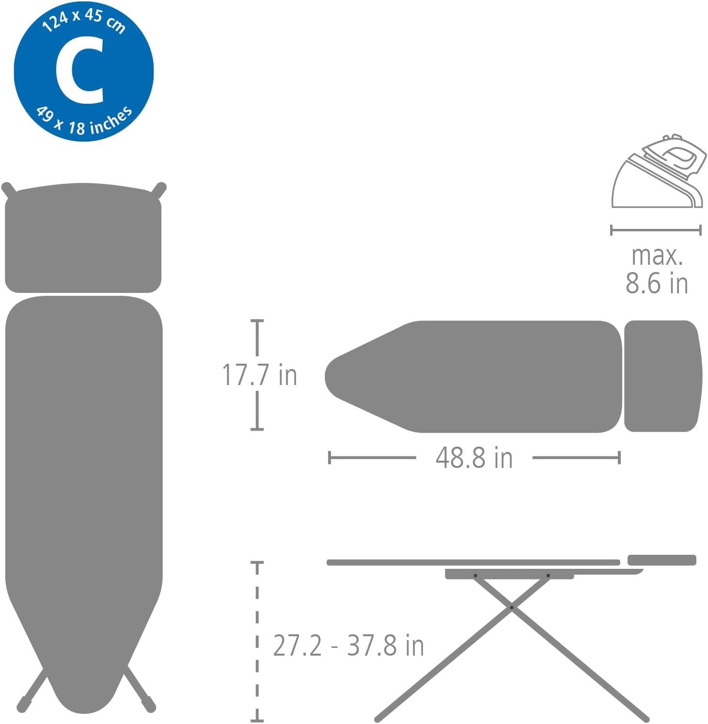 image:imageBrabantia Size B Ironing Board 49x15 in 7 Height Options Solid Steam Unit Rest Holder Denim Black NonSlip Feet AntiCollapse Child LocksFresh Breeze