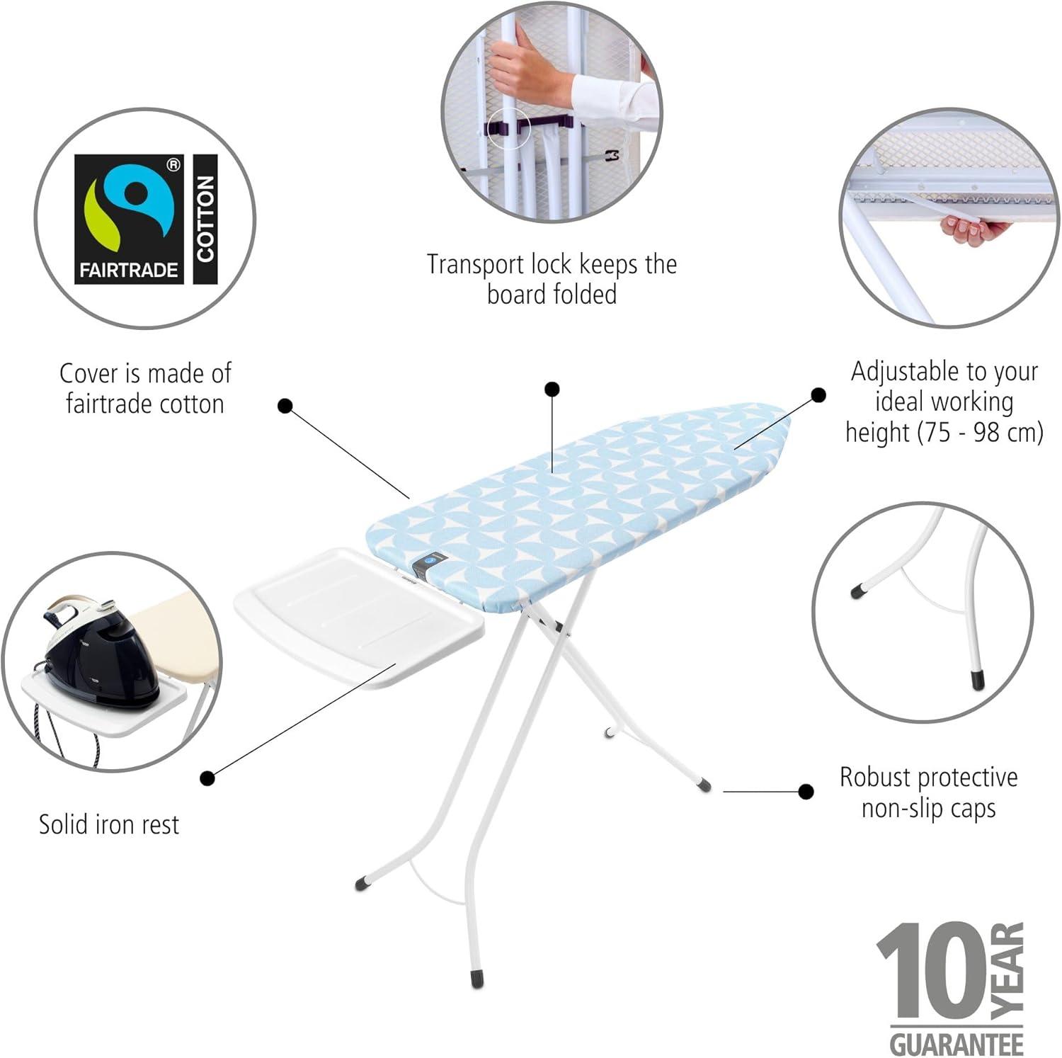 image:imageBrabantia Size B Ironing Board 49x15 in 7 Height Options Solid Steam Unit Rest Holder Denim Black NonSlip Feet AntiCollapse Child LocksFresh Breeze