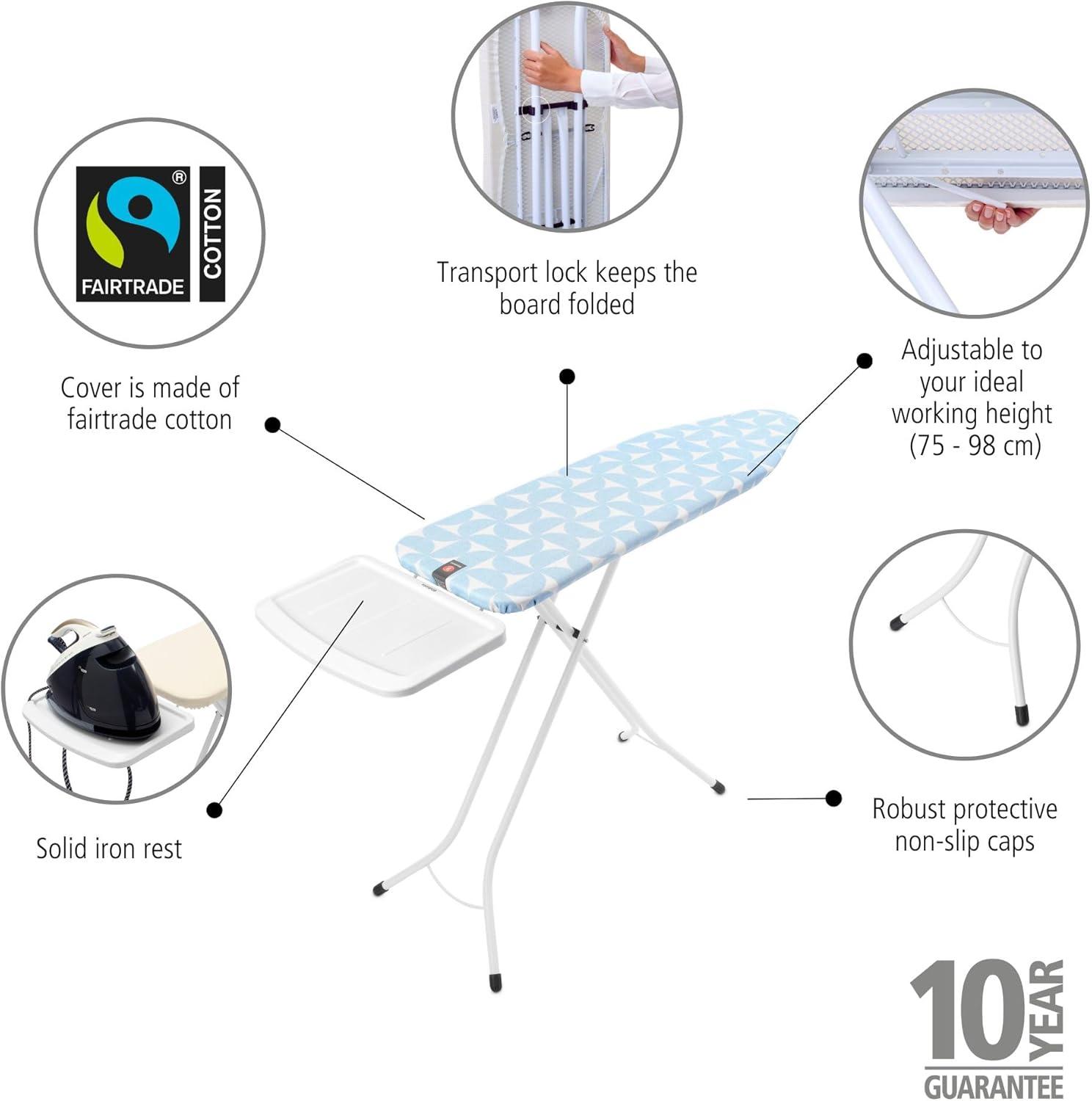 image:imageBrabantia Size B Ironing Board 49x15 in 7 Height Options Solid Steam Unit Rest Holder Denim Black NonSlip Feet AntiCollapse Child LocksFresh Breeze
