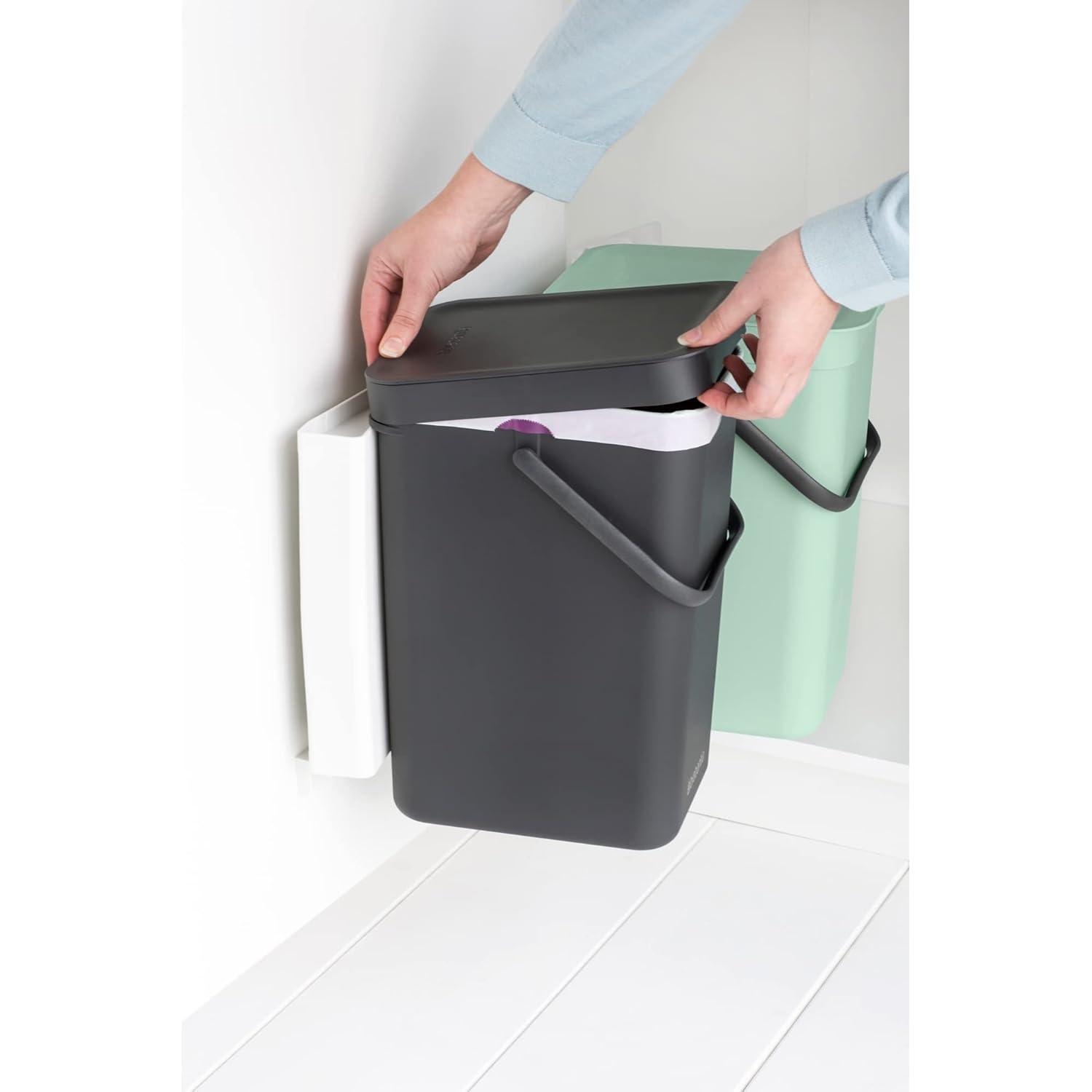 image:imageBrabantia Sort amp Go Kitchen Countertop Food Scraps Compost Bin XS 16 Gal 6L Light Gray Removable StayOpen Lid Carry Handle EasyClean Recycling Box WallMounting Bracket IncludedGray Jade Green