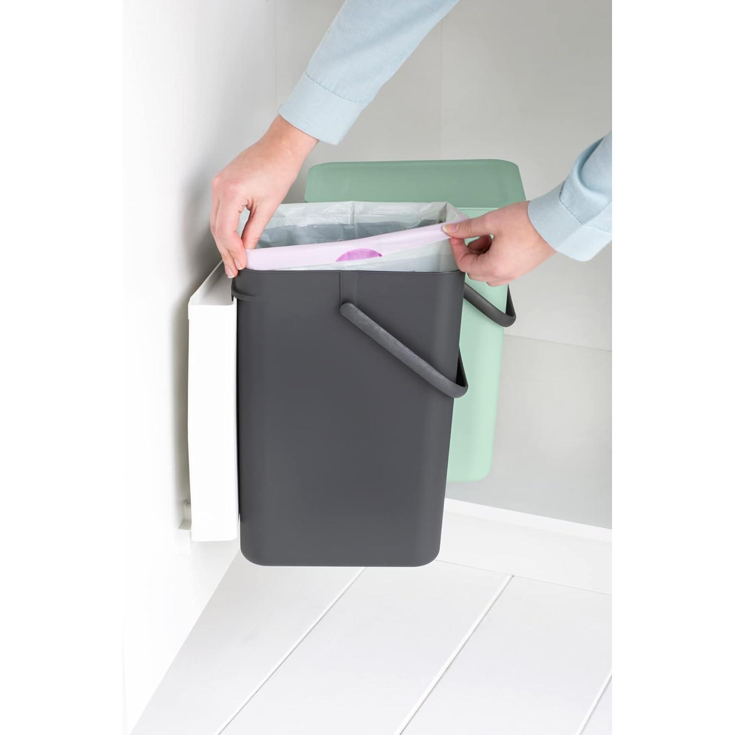 image:imageBrabantia Sort amp Go Kitchen Countertop Food Scraps Compost Bin XS 16 Gal 6L Light Gray Removable StayOpen Lid Carry Handle EasyClean Recycling Box WallMounting Bracket IncludedGray Jade Green