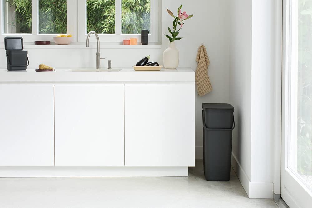 image:imageBrabantia Sort amp Go Kitchen Countertop Food Scraps Compost Bin XS 16 Gal 6L Light Gray Removable StayOpen Lid Carry Handle EasyClean Recycling Box WallMounting Bracket IncludedGray