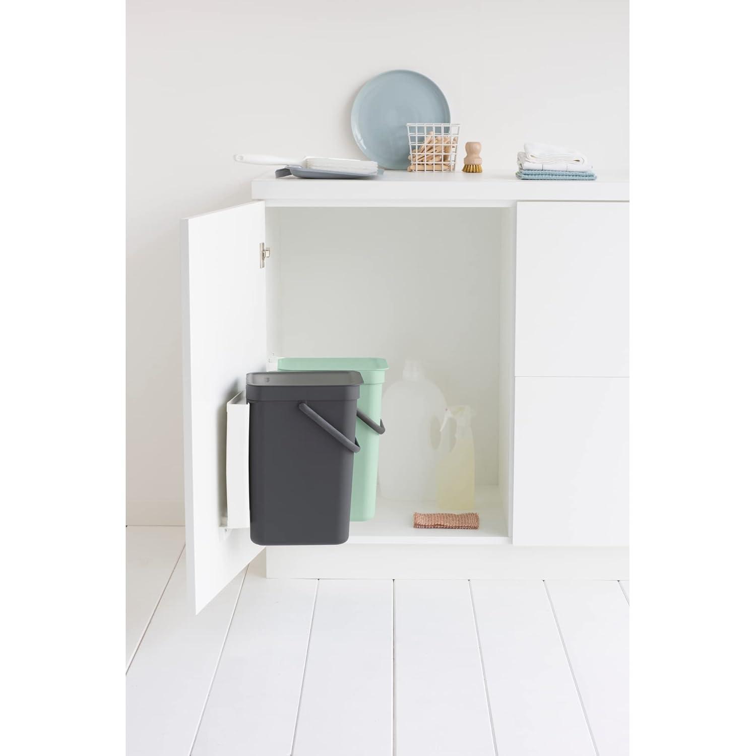 image:imageBrabantia Sort amp Go Kitchen Countertop Food Scraps Compost Bin XS 16 Gal 6L Light Gray Removable StayOpen Lid Carry Handle EasyClean Recycling Box WallMounting Bracket IncludedGray Jade Green