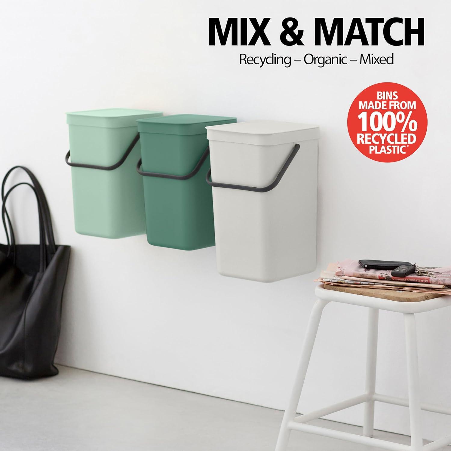 image:imageBrabantia Sort amp Go Kitchen Countertop Food Scraps Compost Bin XS 16 Gal 6L Light Gray Removable StayOpen Lid Carry Handle EasyClean Recycling Box WallMounting Bracket IncludedGray