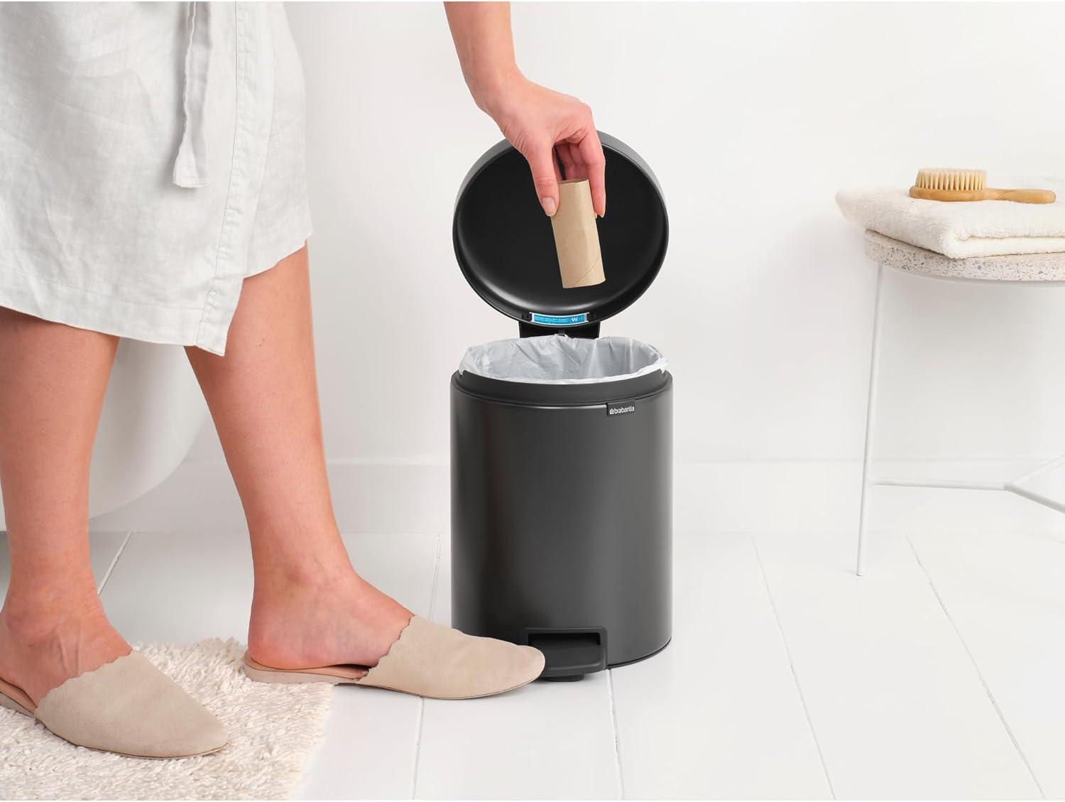 image:imageBrabantia StepOn XS Trash Can Metallic Gold 08 Gallon 3L Bathroom Bedroom Office Trash Can with Light Pedal Opening Handle amp Removable Inner Bucket 66 x 93 x 104 Trash BagsConfident Gray