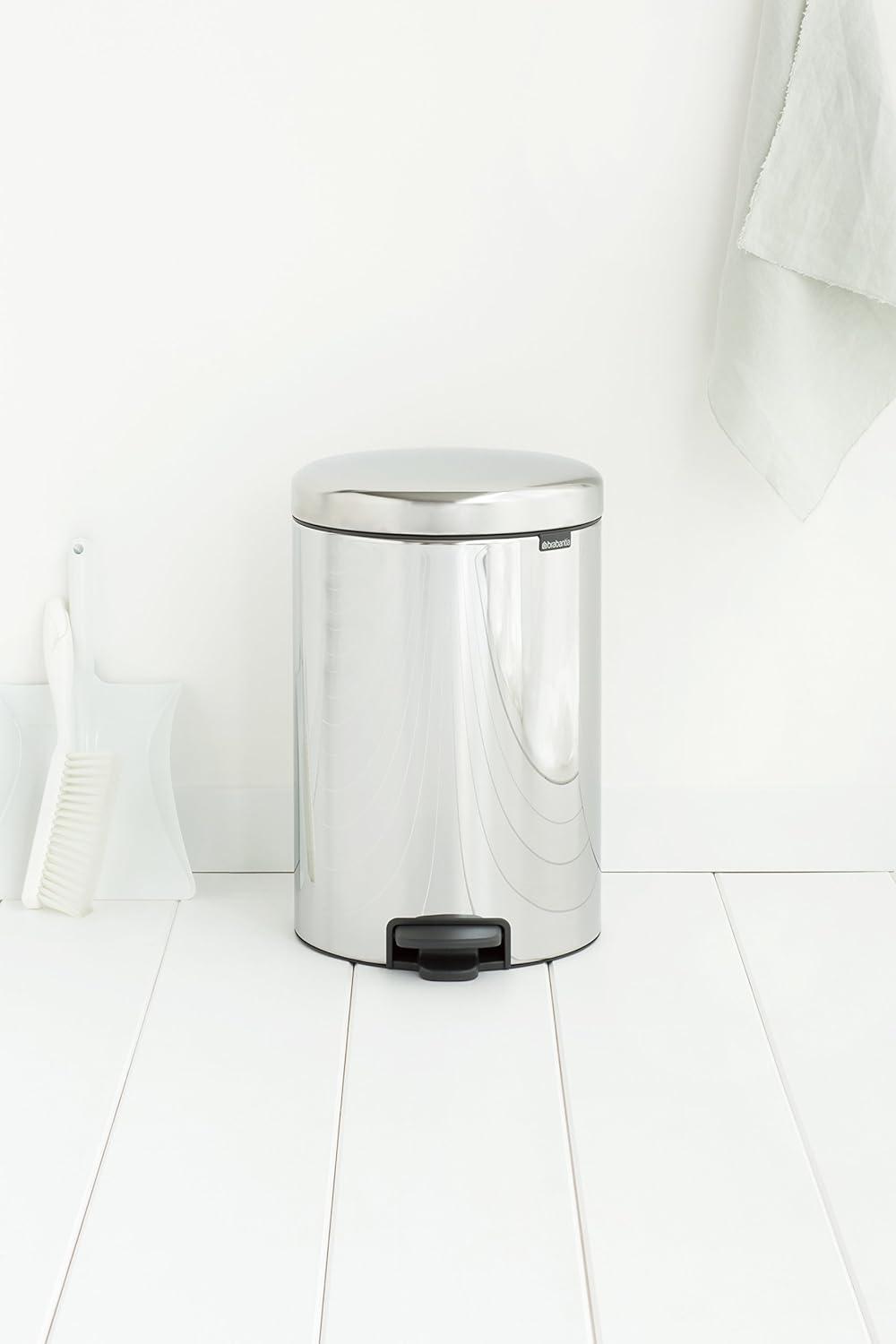 image:imageBrabantia StepOn XS Trash Can Metallic Gold 08 Gallon 3L Bathroom Bedroom Office Trash Can with Light Pedal Opening Handle amp Removable Inner Bucket 66 x 93 x 104 Trash BagsBrilliant Steel