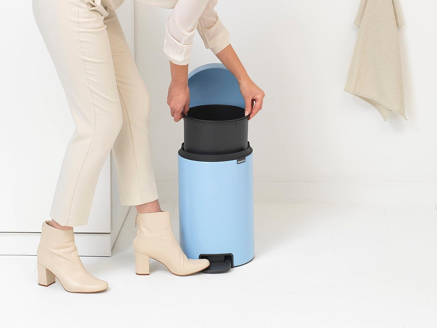 image:imageBrabantia StepOn XS Trash Can Metallic Gold 08 Gallon 3L Bathroom Bedroom Office Trash Can with Light Pedal Opening Handle amp Removable Inner Bucket 66 x 93 x 104 Trash BagsDreamy Blue