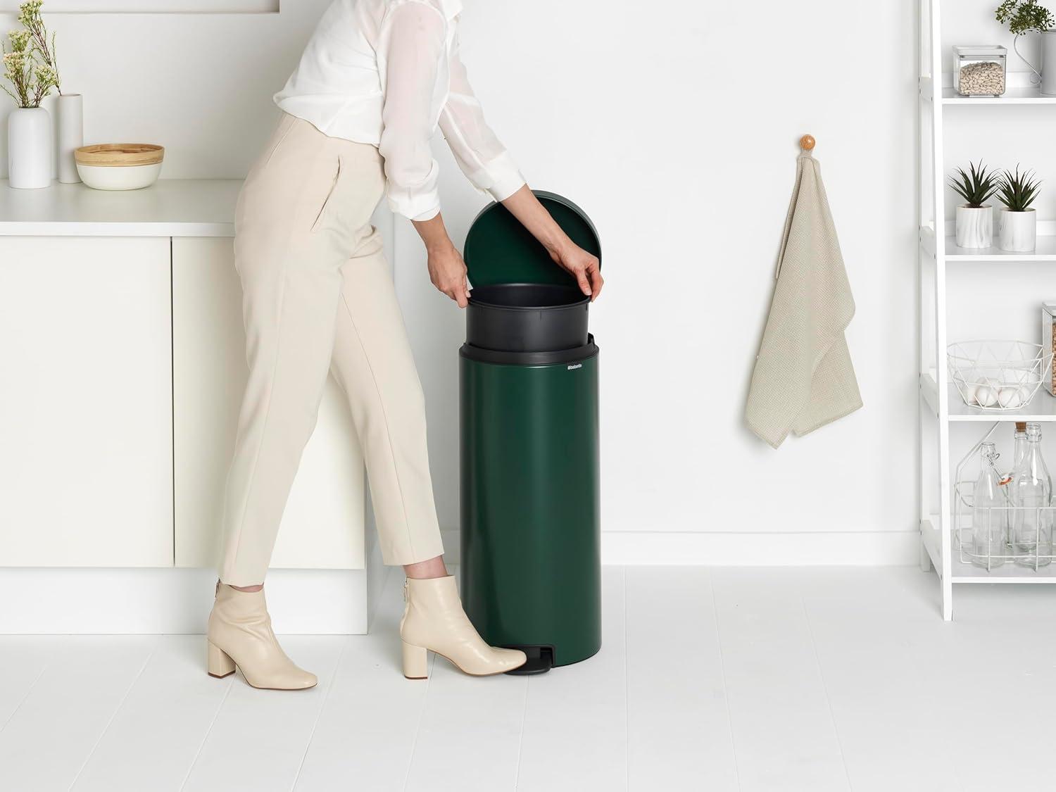 image:imageBrabantia StepOn XS Trash Can Metallic Gold 08 Gallon 3L Bathroom Bedroom Office Trash Can with Light Pedal Opening Handle amp Removable Inner Bucket 66 x 93 x 104 Trash BagsPine Green