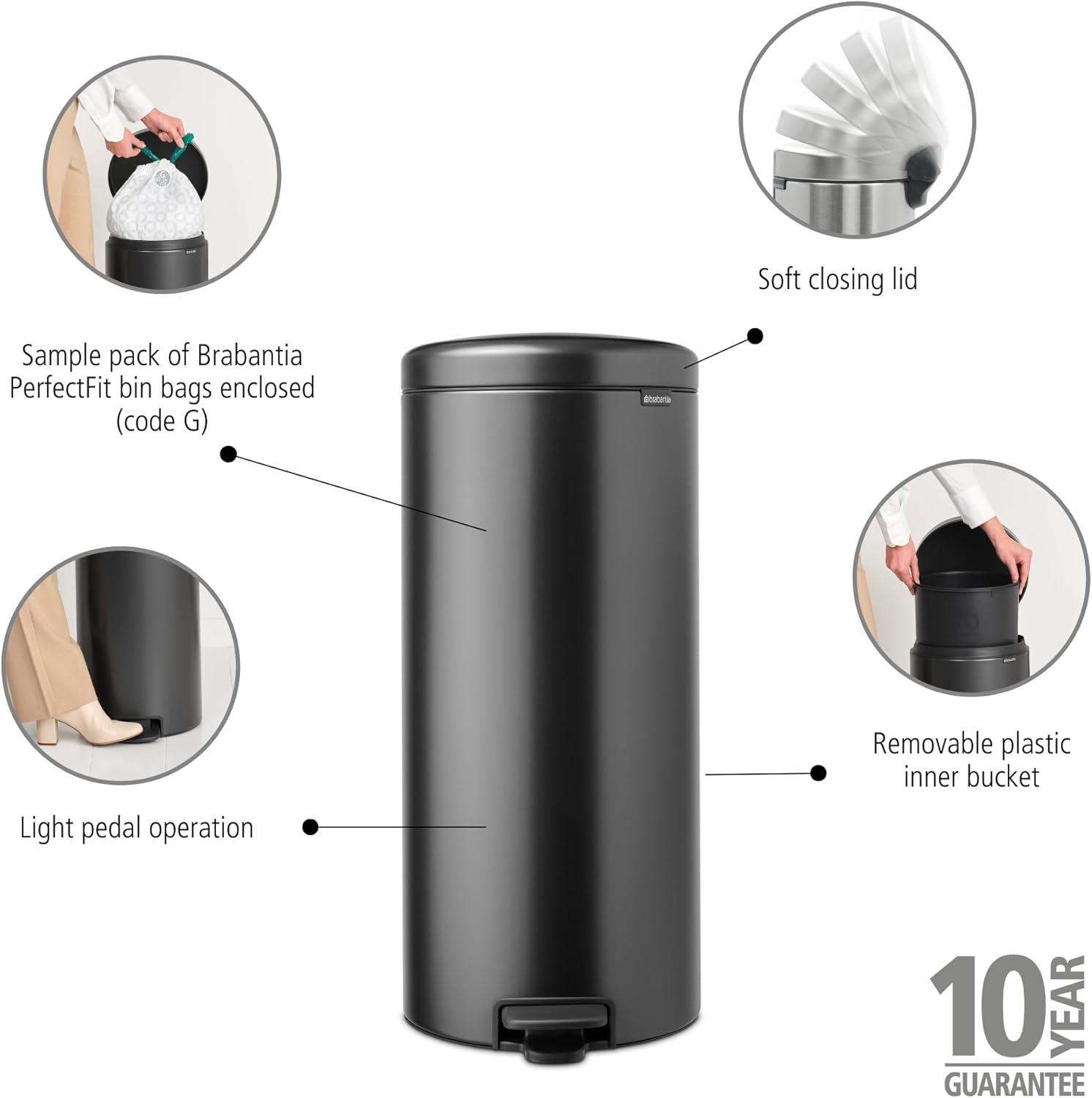 image:imageBrabantia StepOn XS Trash Can Metallic Gold 08 Gallon 3L Bathroom Bedroom Office Trash Can with Light Pedal Opening Handle amp Removable Inner Bucket 66 x 93 x 104 Trash BagsConfident Gray