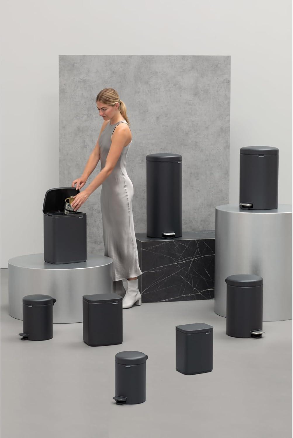 image:imageBrabantia StepOn XS Trash Can Metallic Gold 08 Gallon 3L Bathroom Bedroom Office Trash Can with Light Pedal Opening Handle amp Removable Inner Bucket 66 x 93 x 104 Trash BagsMineral Infinite Gray