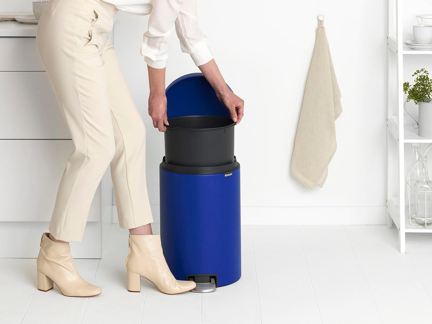 image:imageBrabantia StepOn XS Trash Can Metallic Gold 08 Gallon 3L Bathroom Bedroom Office Trash Can with Light Pedal Opening Handle amp Removable Inner Bucket 66 x 93 x 104 Trash BagsMineral Powerful Blue