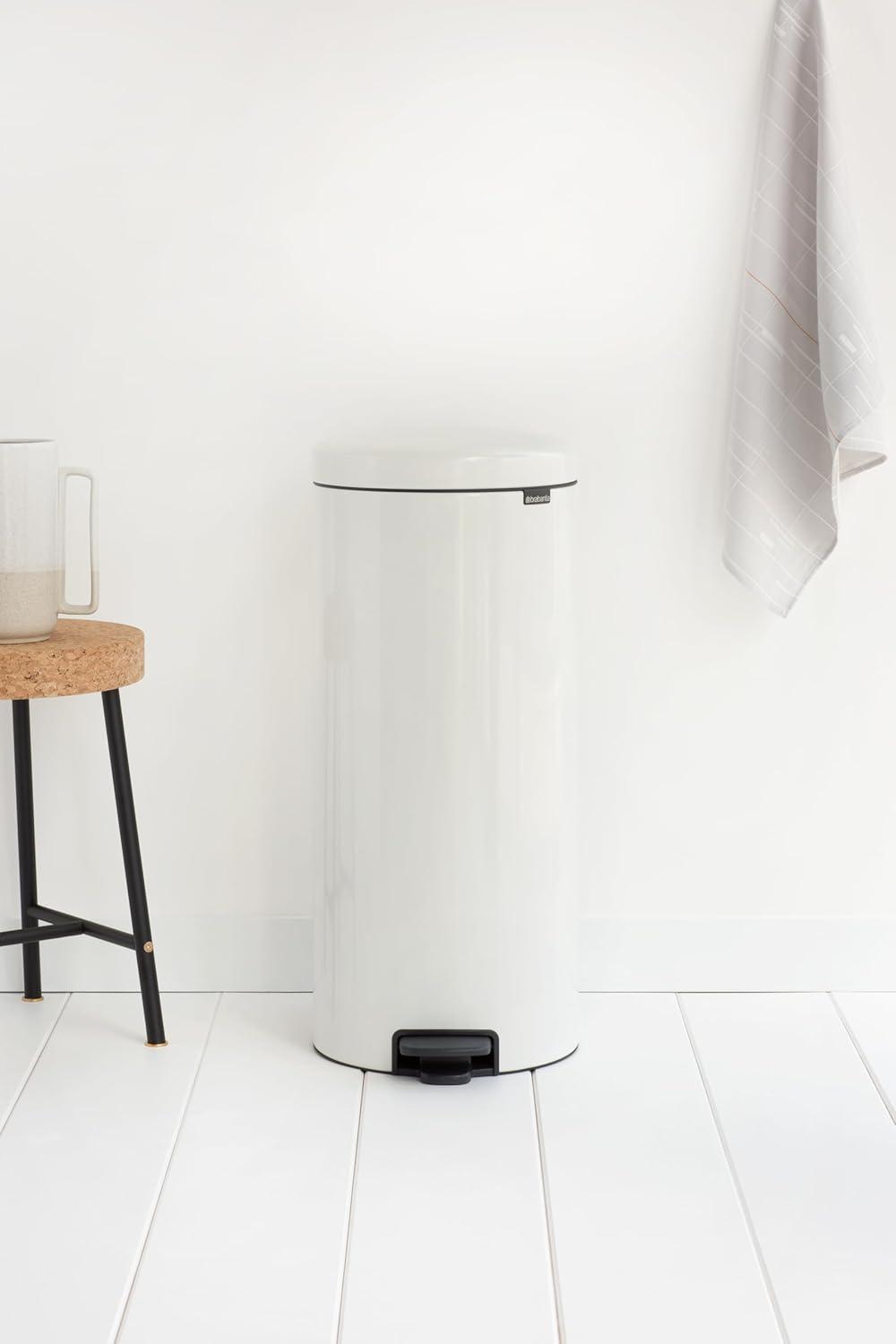 image:imageBrabantia StepOn XS Trash Can Metallic Gold 08 Gallon 3L Bathroom Bedroom Office Trash Can with Light Pedal Opening Handle amp Removable Inner Bucket 66 x 93 x 104 Trash BagsWhite