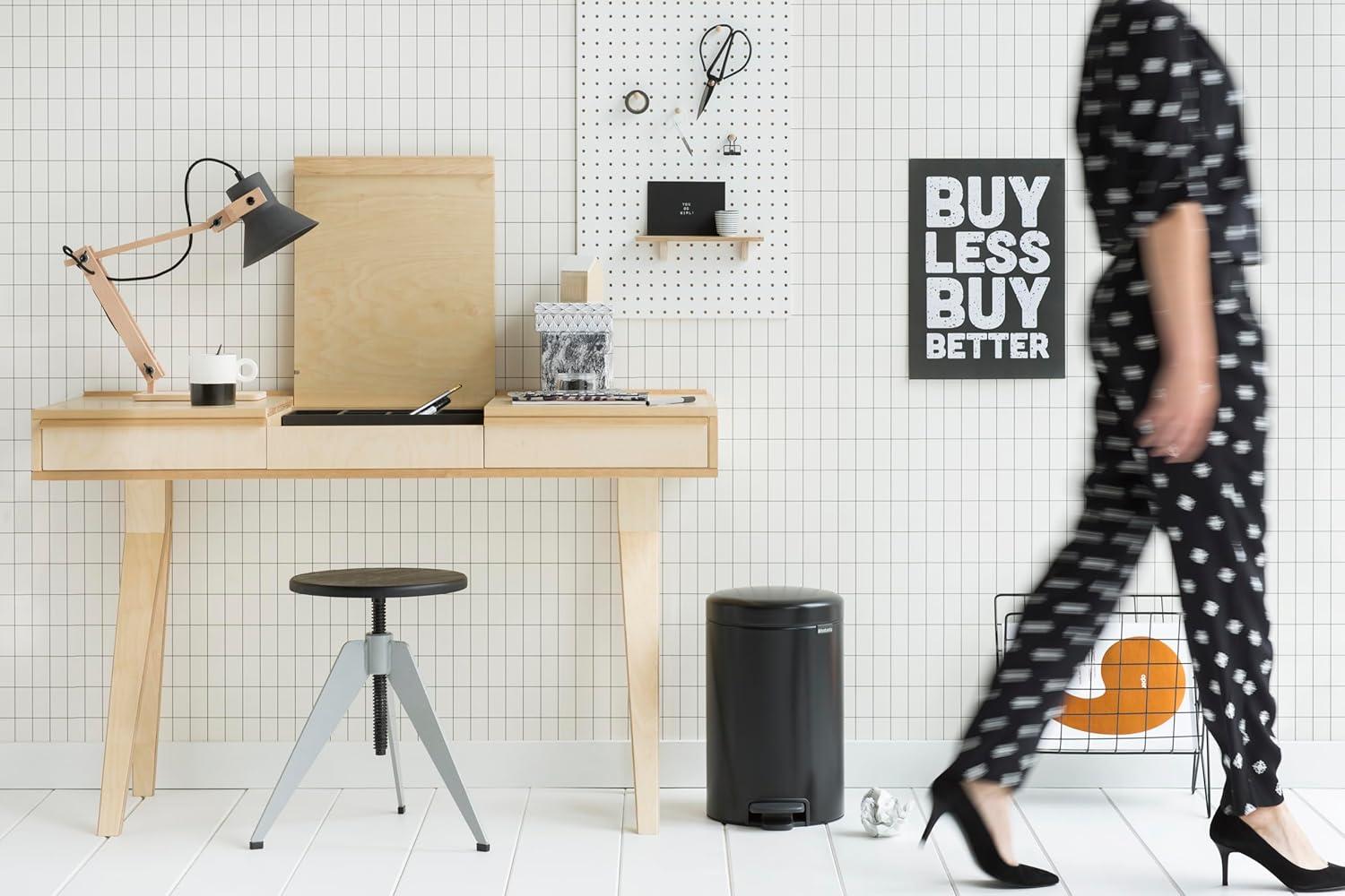 image:imageBrabantia StepOn XS Trash Can Metallic Gold 08 Gallon 3L Bathroom Bedroom Office Trash Can with Light Pedal Opening Handle amp Removable Inner Bucket 66 x 93 x 104 Trash BagsMatt Black