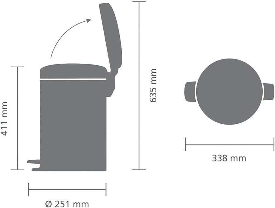image:imageBrabantia StepOn XS Trash Can Metallic Gold 08 Gallon 3L Bathroom Bedroom Office Trash Can with Light Pedal Opening Handle amp Removable Inner Bucket 66 x 93 x 104 Trash BagsMatt Black