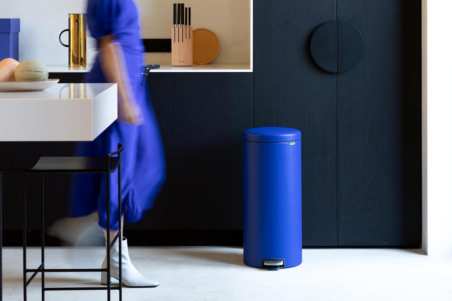 image:imageBrabantia StepOn XS Trash Can Metallic Gold 08 Gallon 3L Bathroom Bedroom Office Trash Can with Light Pedal Opening Handle amp Removable Inner Bucket 66 x 93 x 104 Trash BagsMineral Powerful Blue