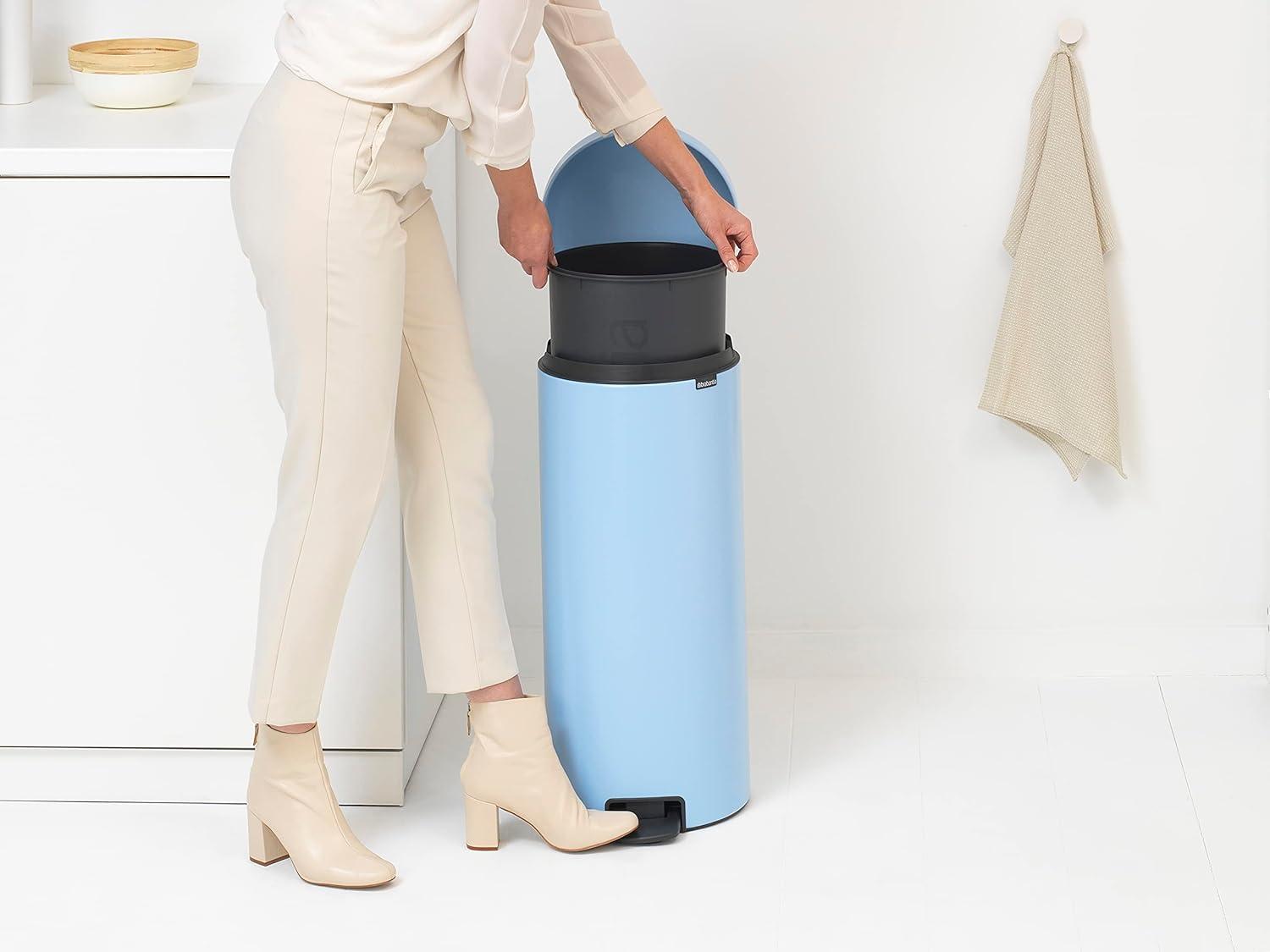 image:imageBrabantia StepOn XS Trash Can Metallic Gold 08 Gallon 3L Bathroom Bedroom Office Trash Can with Light Pedal Opening Handle amp Removable Inner Bucket 66 x 93 x 104 Trash BagsDreamy Blue
