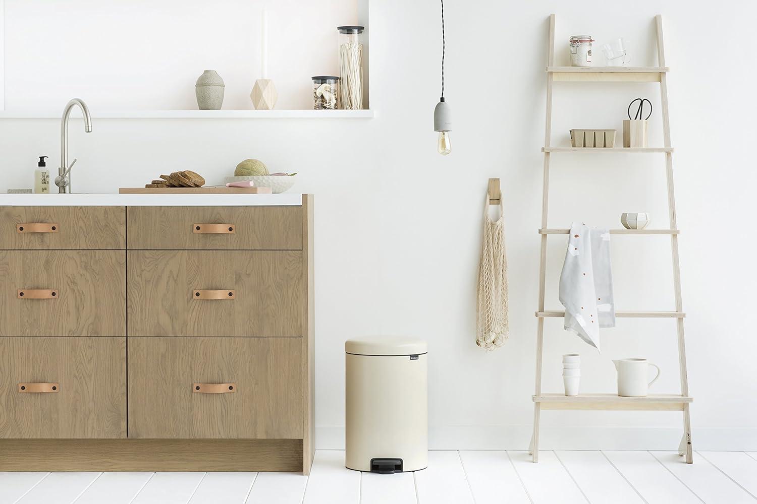 image:imageBrabantia StepOn XS Trash Can Metallic Gold 08 Gallon 3L Bathroom Bedroom Office Trash Can with Light Pedal Opening Handle amp Removable Inner Bucket 66 x 93 x 104 Trash BagsAlmond