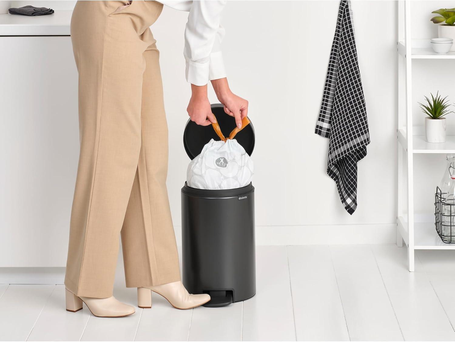 image:imageBrabantia StepOn XS Trash Can Metallic Gold 08 Gallon 3L Bathroom Bedroom Office Trash Can with Light Pedal Opening Handle amp Removable Inner Bucket 66 x 93 x 104 Trash BagsConfident Gray