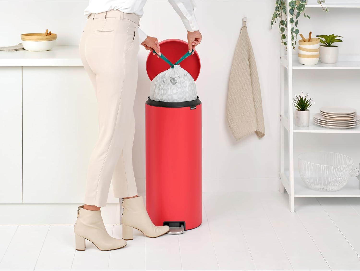 image:imageBrabantia StepOn XS Trash Can Metallic Gold 08 Gallon 3L Bathroom Bedroom Office Trash Can with Light Pedal Opening Handle amp Removable Inner Bucket 66 x 93 x 104 Trash BagsMineral Red