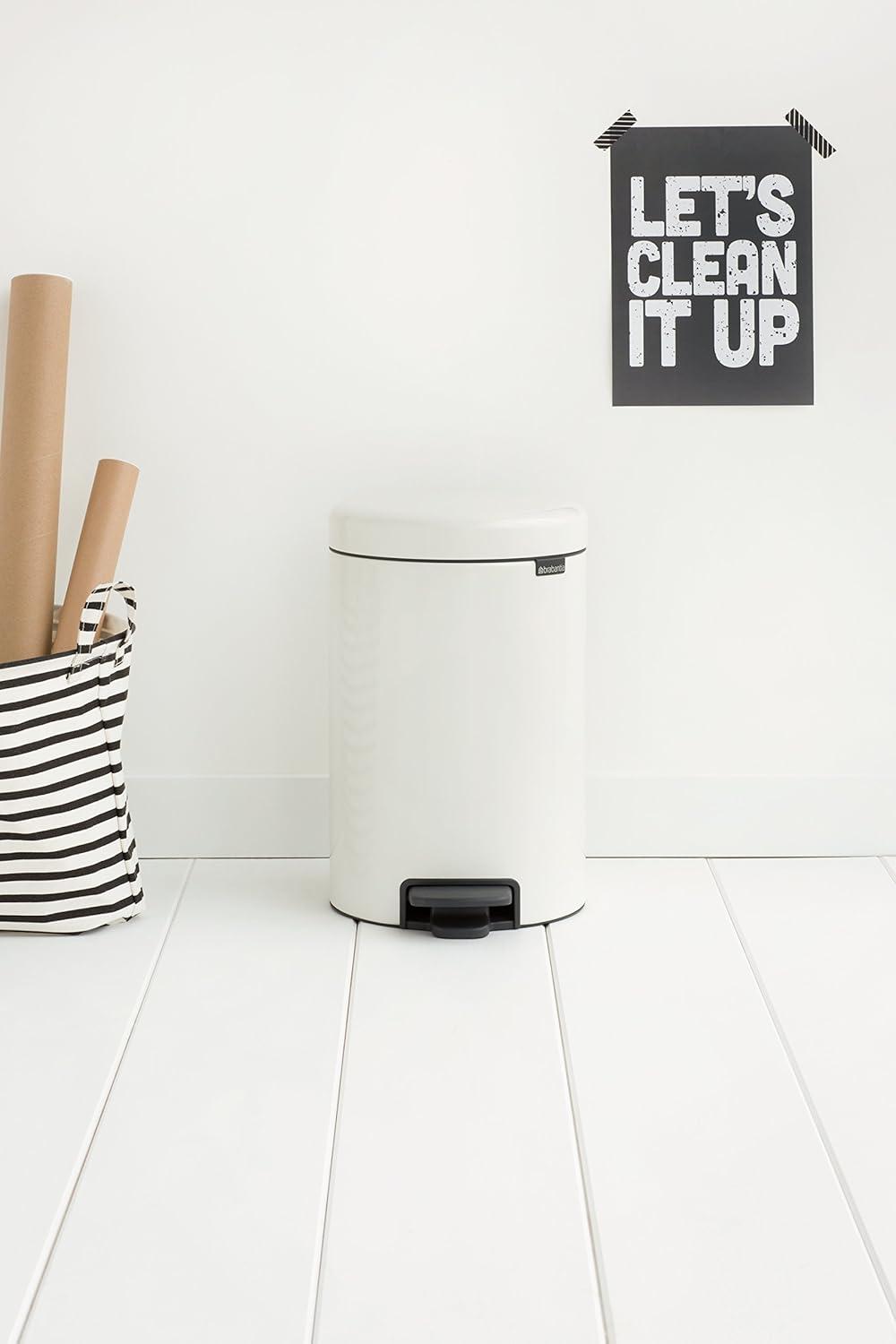 image:imageBrabantia StepOn XS Trash Can Metallic Gold 08 Gallon 3L Bathroom Bedroom Office Trash Can with Light Pedal Opening Handle amp Removable Inner Bucket 66 x 93 x 104 Trash BagsWhite