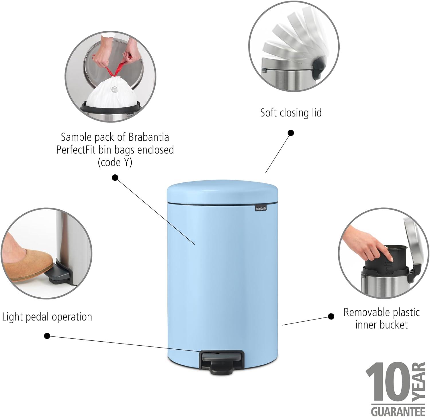 image:imageBrabantia StepOn XS Trash Can Metallic Gold 08 Gallon 3L Bathroom Bedroom Office Trash Can with Light Pedal Opening Handle amp Removable Inner Bucket 66 x 93 x 104 Trash BagsDreamy Blue