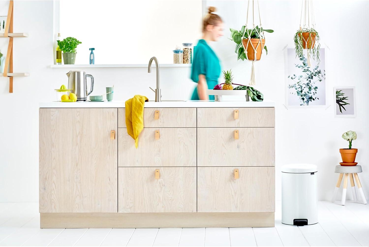 image:imageBrabantia StepOn XS Trash Can Metallic Gold 08 Gallon 3L Bathroom Bedroom Office Trash Can with Light Pedal Opening Handle amp Removable Inner Bucket 66 x 93 x 104 Trash BagsWhite