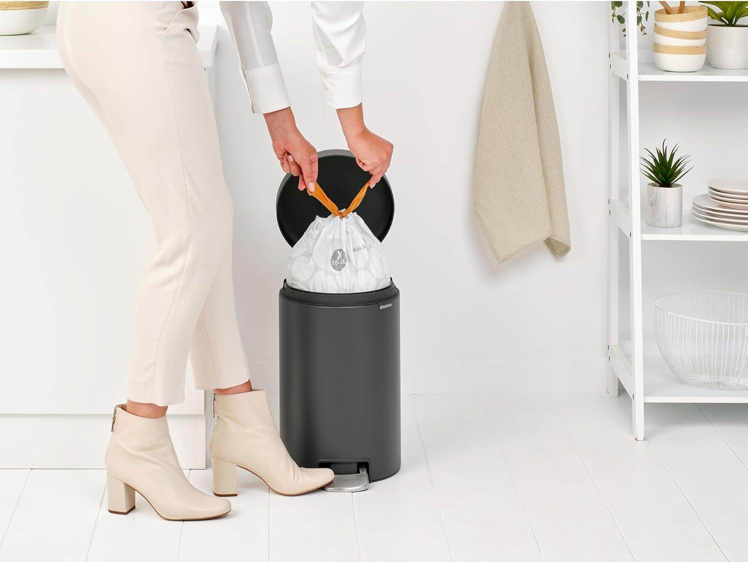 image:imageBrabantia StepOn XS Trash Can Metallic Gold 08 Gallon 3L Bathroom Bedroom Office Trash Can with Light Pedal Opening Handle amp Removable Inner Bucket 66 x 93 x 104 Trash BagsMineral Infinite Gray