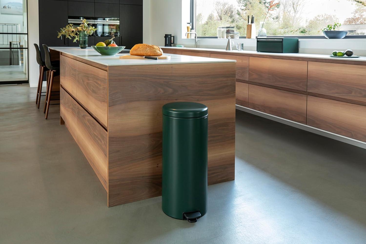 image:imageBrabantia StepOn XS Trash Can Metallic Gold 08 Gallon 3L Bathroom Bedroom Office Trash Can with Light Pedal Opening Handle amp Removable Inner Bucket 66 x 93 x 104 Trash BagsPine Green