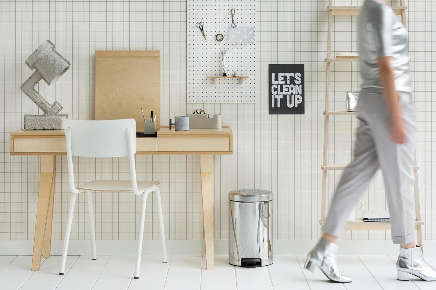 image:imageBrabantia StepOn XS Trash Can Metallic Gold 08 Gallon 3L Bathroom Bedroom Office Trash Can with Light Pedal Opening Handle amp Removable Inner Bucket 66 x 93 x 104 Trash BagsBrilliant Steel