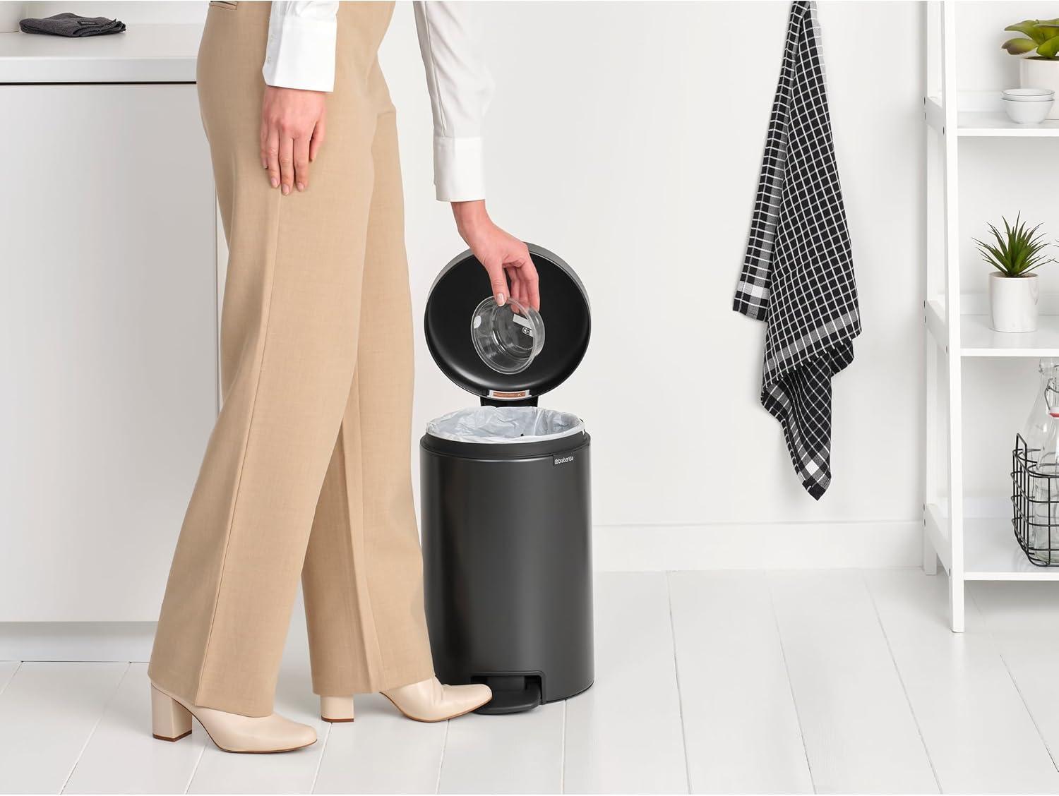 image:imageBrabantia StepOn XS Trash Can Metallic Gold 08 Gallon 3L Bathroom Bedroom Office Trash Can with Light Pedal Opening Handle amp Removable Inner Bucket 66 x 93 x 104 Trash BagsConfident Gray