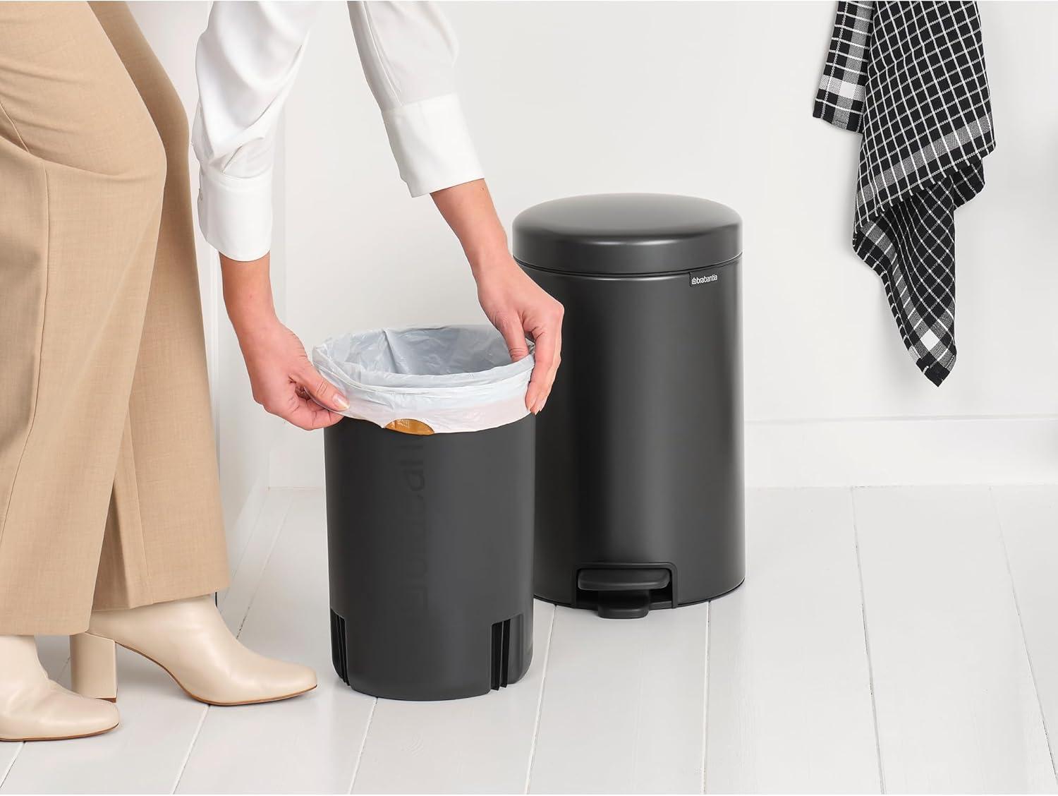 image:imageBrabantia StepOn XS Trash Can Metallic Gold 08 Gallon 3L Bathroom Bedroom Office Trash Can with Light Pedal Opening Handle amp Removable Inner Bucket 66 x 93 x 104 Trash BagsConfident Gray