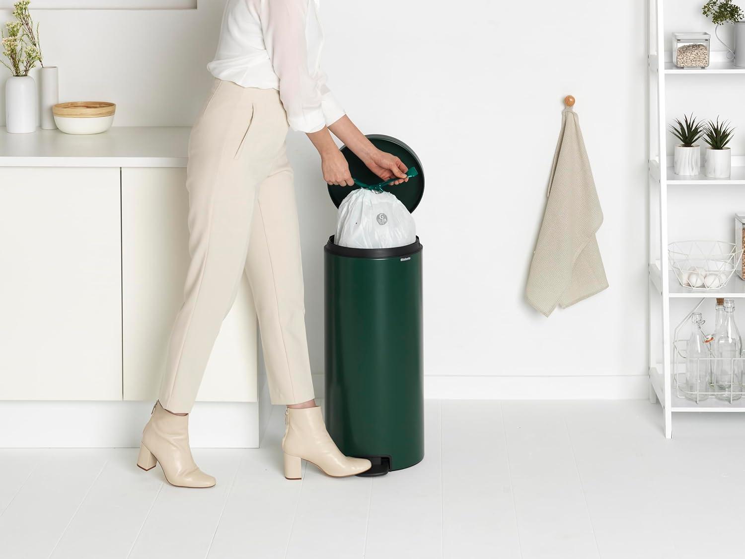 image:imageBrabantia StepOn XS Trash Can Metallic Gold 08 Gallon 3L Bathroom Bedroom Office Trash Can with Light Pedal Opening Handle amp Removable Inner Bucket 66 x 93 x 104 Trash BagsPine Green