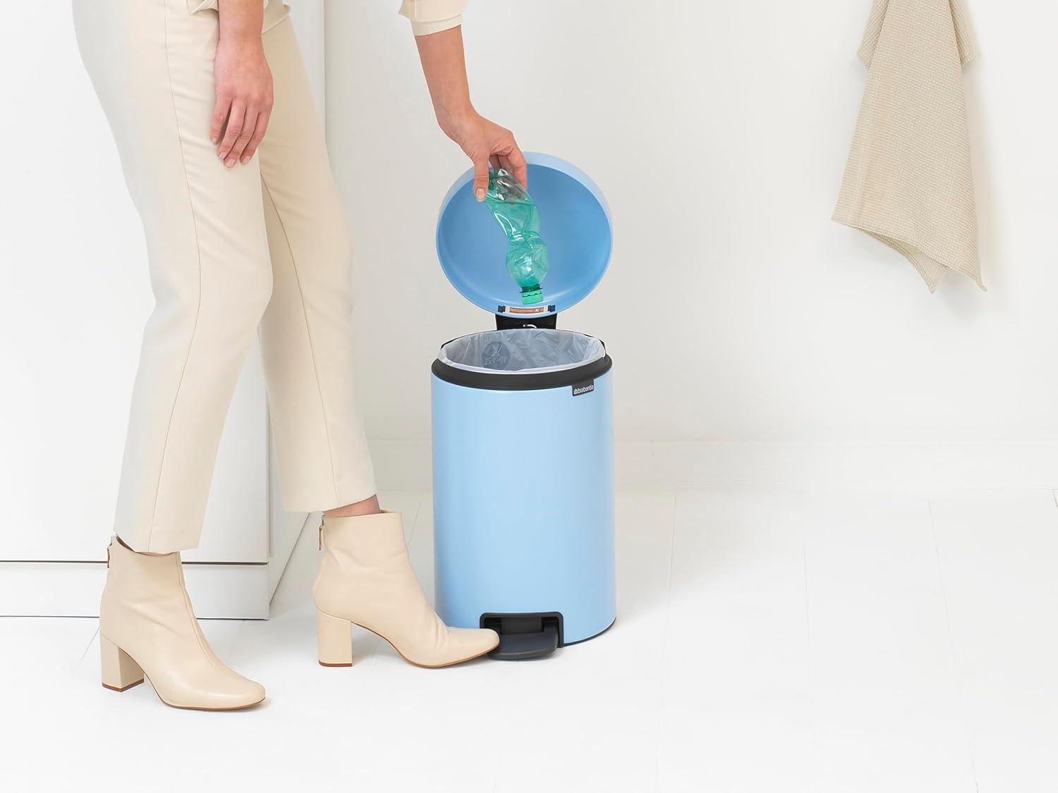 image:imageBrabantia StepOn XS Trash Can Metallic Gold 08 Gallon 3L Bathroom Bedroom Office Trash Can with Light Pedal Opening Handle amp Removable Inner Bucket 66 x 93 x 104 Trash BagsDreamy Blue