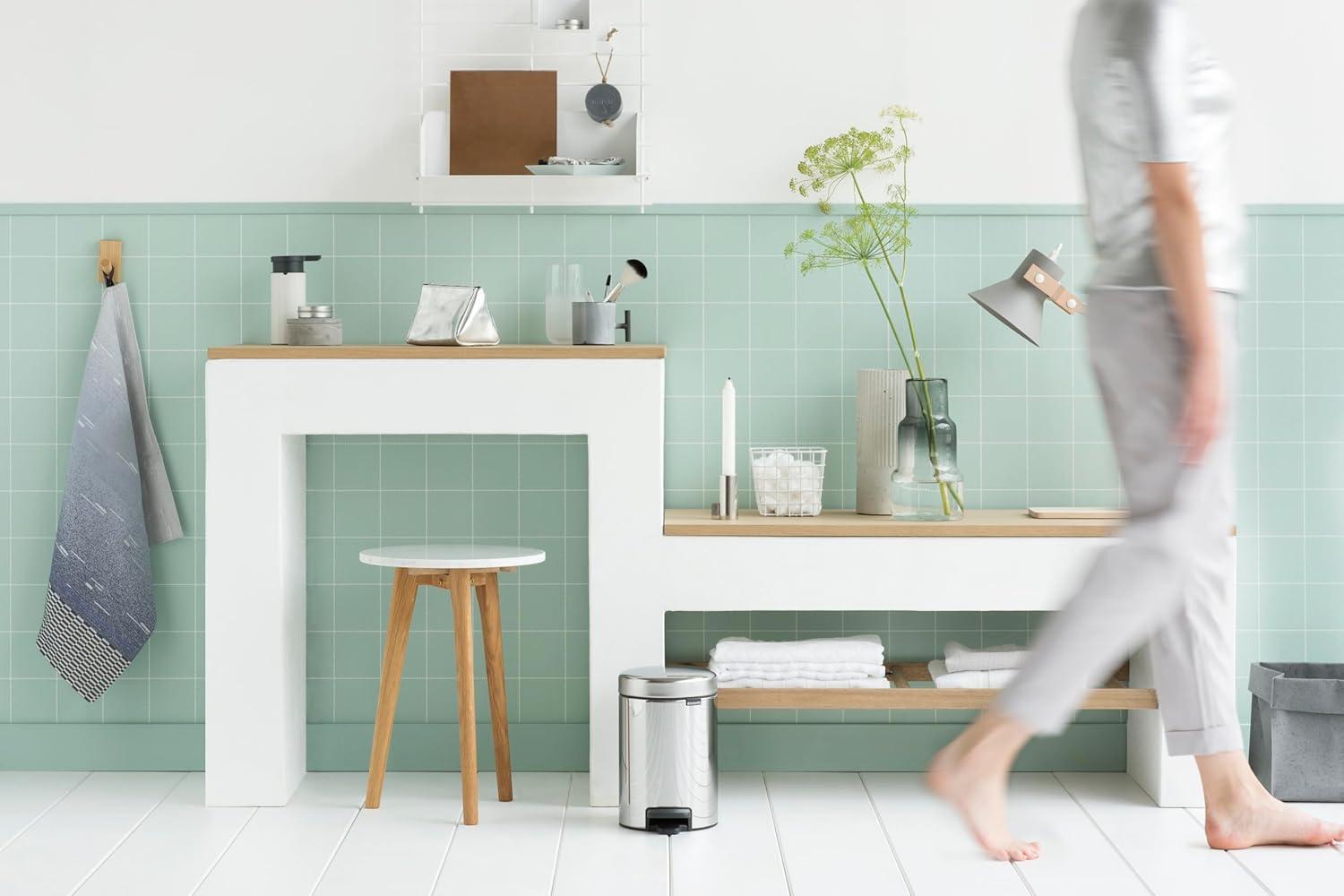 image:imageBrabantia StepOn XS Trash Can Metallic Gold 08 Gallon 3L Bathroom Bedroom Office Trash Can with Light Pedal Opening Handle amp Removable Inner Bucket 66 x 93 x 104 Trash BagsBrilliant Steel