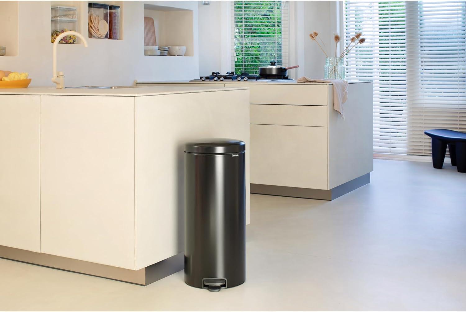 image:imageBrabantia StepOn XS Trash Can Metallic Gold 08 Gallon 3L Bathroom Bedroom Office Trash Can with Light Pedal Opening Handle amp Removable Inner Bucket 66 x 93 x 104 Trash BagsMatt Black