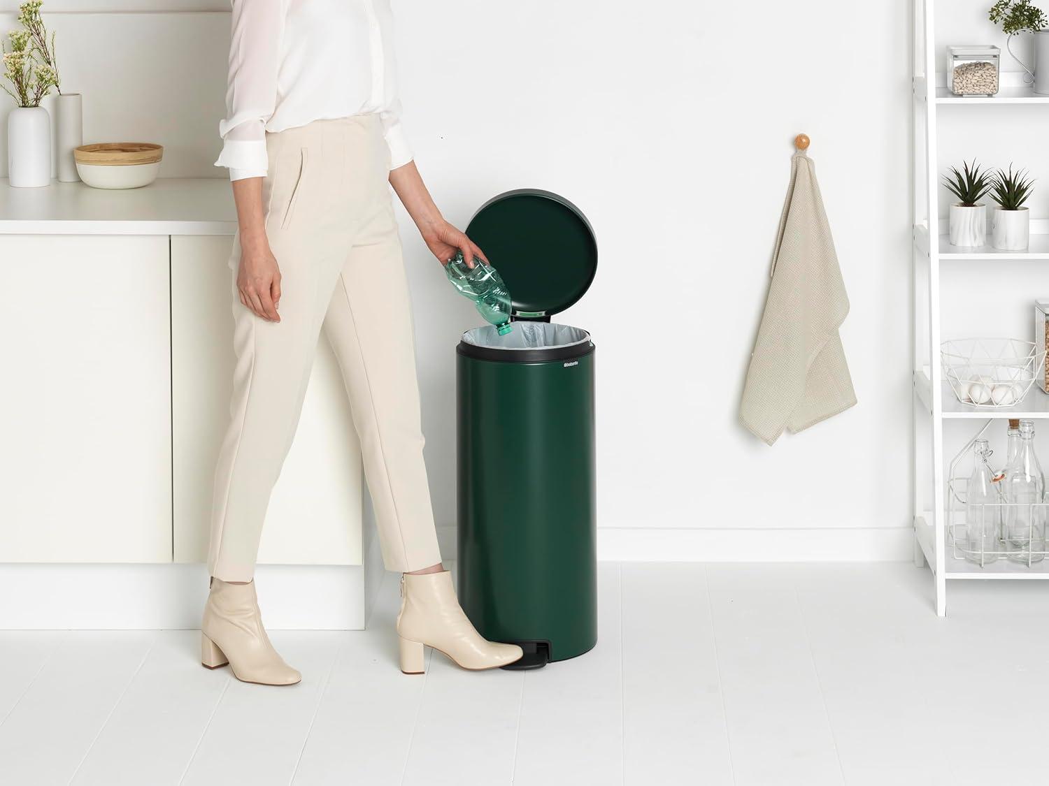 image:imageBrabantia StepOn XS Trash Can Metallic Gold 08 Gallon 3L Bathroom Bedroom Office Trash Can with Light Pedal Opening Handle amp Removable Inner Bucket 66 x 93 x 104 Trash BagsPine Green