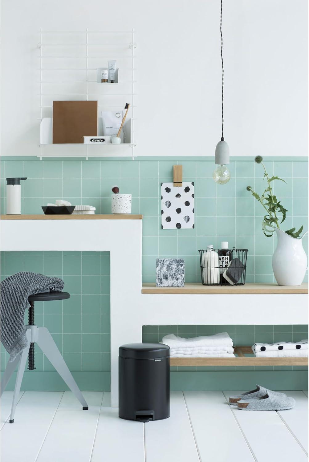 image:imageBrabantia StepOn XS Trash Can Metallic Gold 08 Gallon 3L Bathroom Bedroom Office Trash Can with Light Pedal Opening Handle amp Removable Inner Bucket 66 x 93 x 104 Trash BagsMatt Black