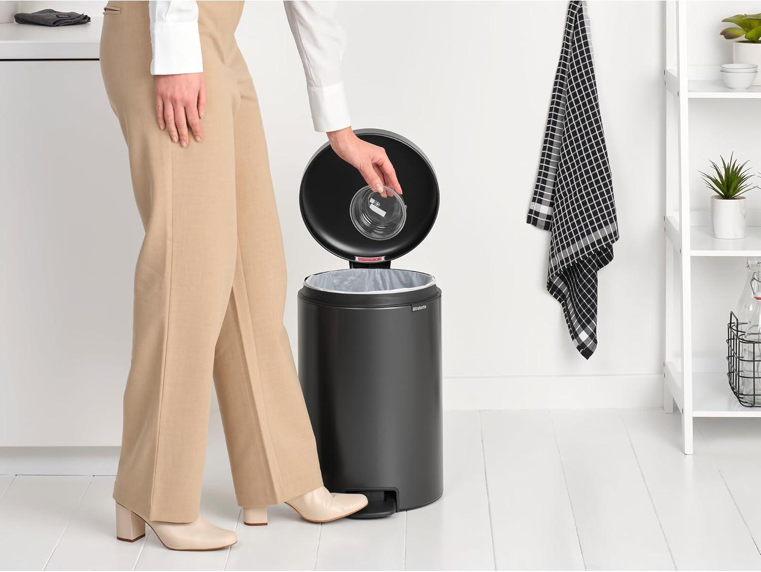 image:imageBrabantia StepOn XS Trash Can Metallic Gold 08 Gallon 3L Bathroom Bedroom Office Trash Can with Light Pedal Opening Handle amp Removable Inner Bucket 66 x 93 x 104 Trash BagsConfident Gray