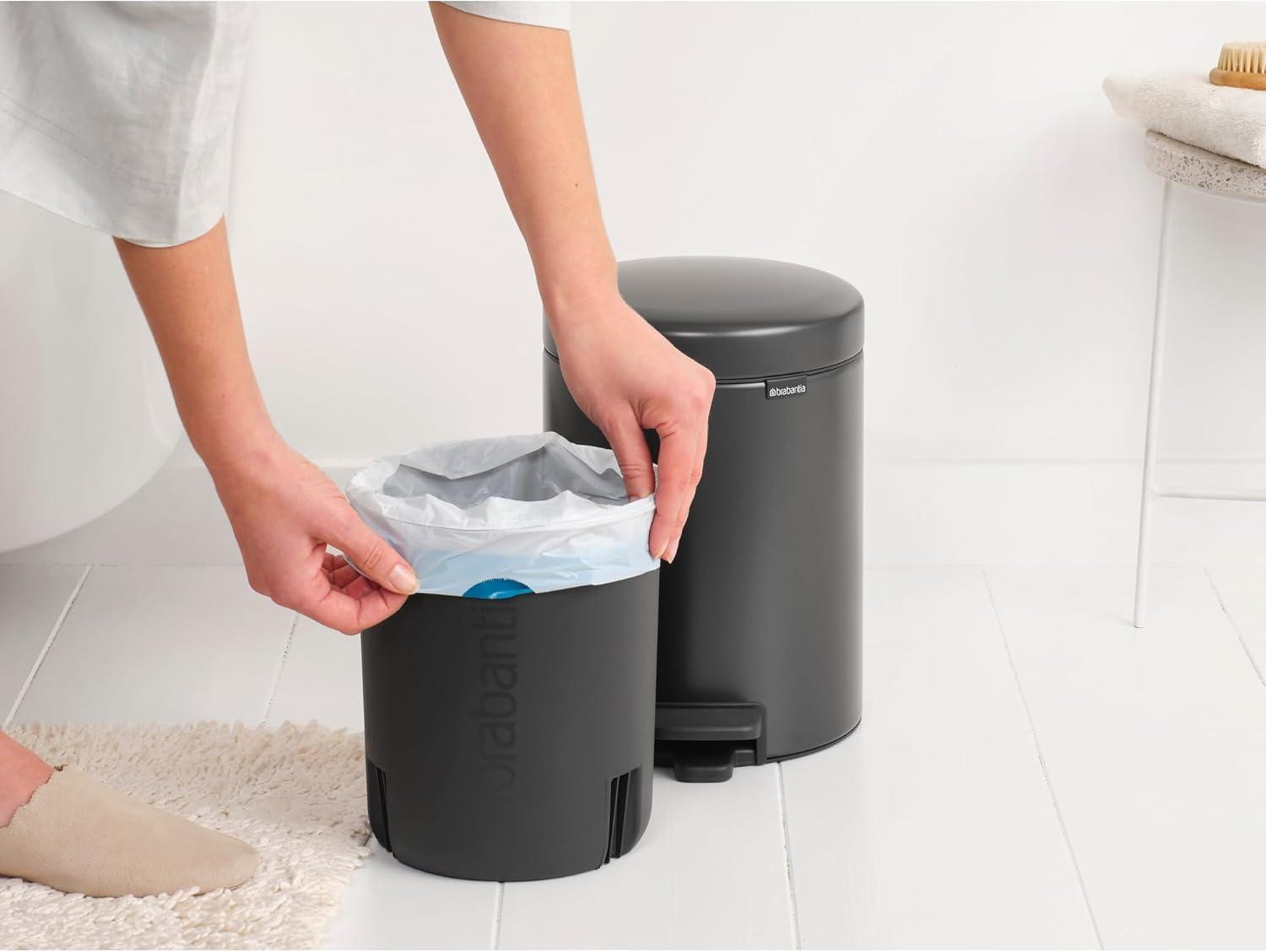 image:imageBrabantia StepOn XS Trash Can Metallic Gold 08 Gallon 3L Bathroom Bedroom Office Trash Can with Light Pedal Opening Handle amp Removable Inner Bucket 66 x 93 x 104 Trash BagsConfident Gray