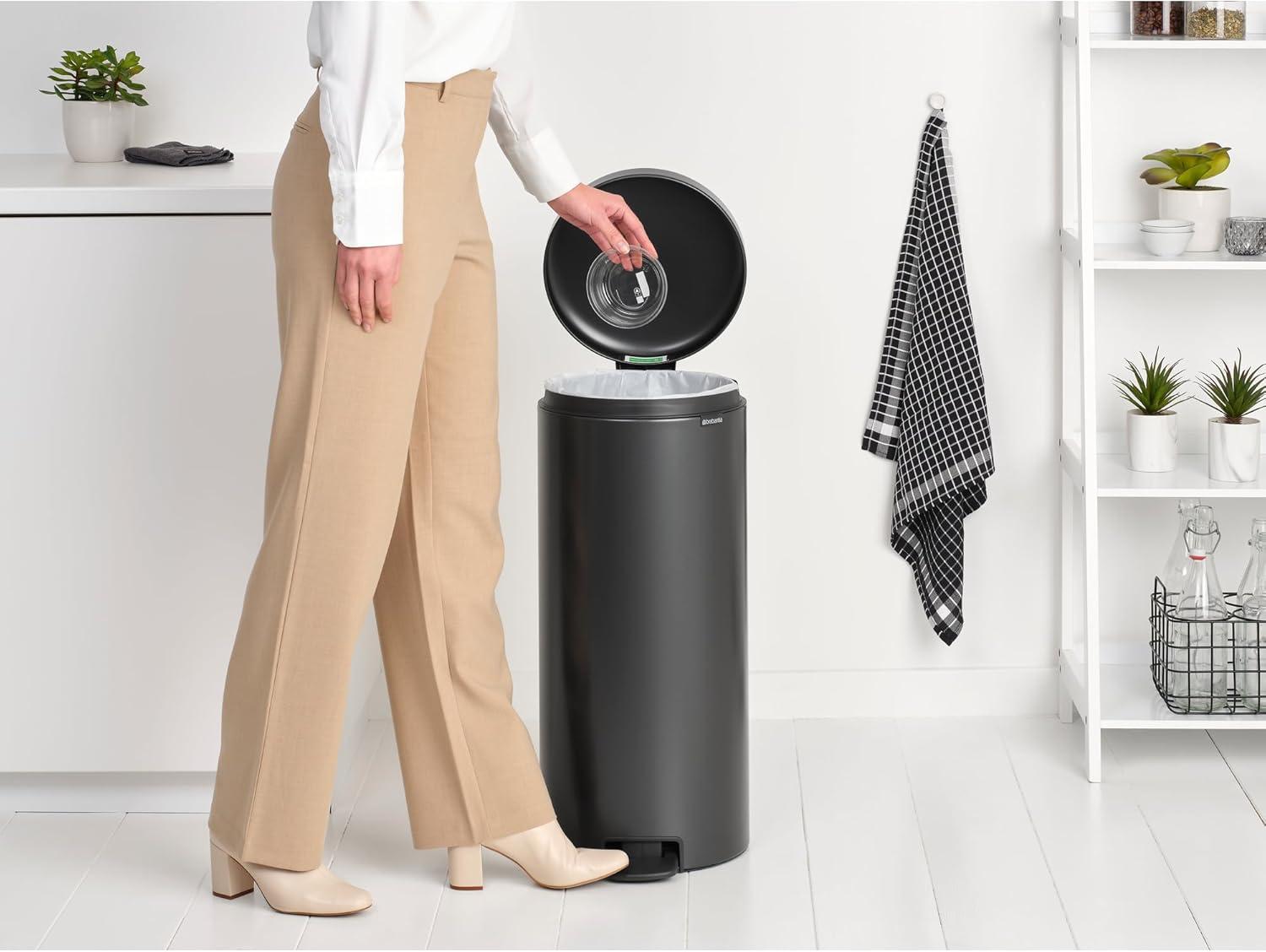 image:imageBrabantia StepOn XS Trash Can Metallic Gold 08 Gallon 3L Bathroom Bedroom Office Trash Can with Light Pedal Opening Handle amp Removable Inner Bucket 66 x 93 x 104 Trash BagsConfident Gray