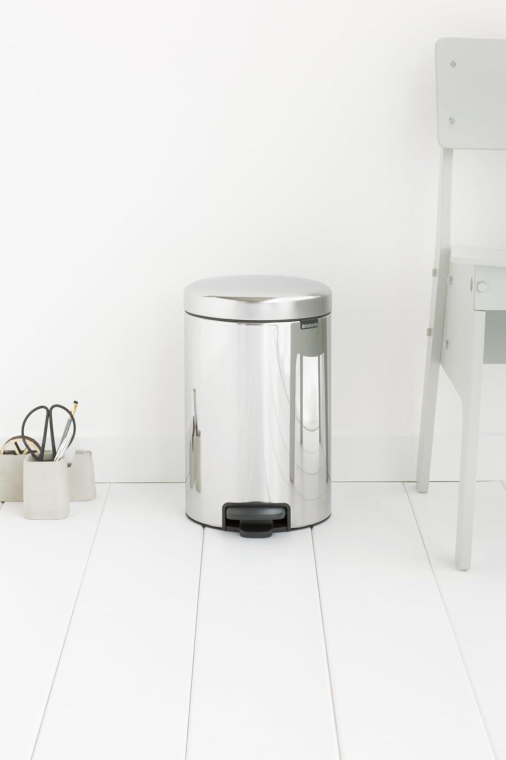 image:imageBrabantia StepOn XS Trash Can Metallic Gold 08 Gallon 3L Bathroom Bedroom Office Trash Can with Light Pedal Opening Handle amp Removable Inner Bucket 66 x 93 x 104 Trash BagsBrilliant Steel