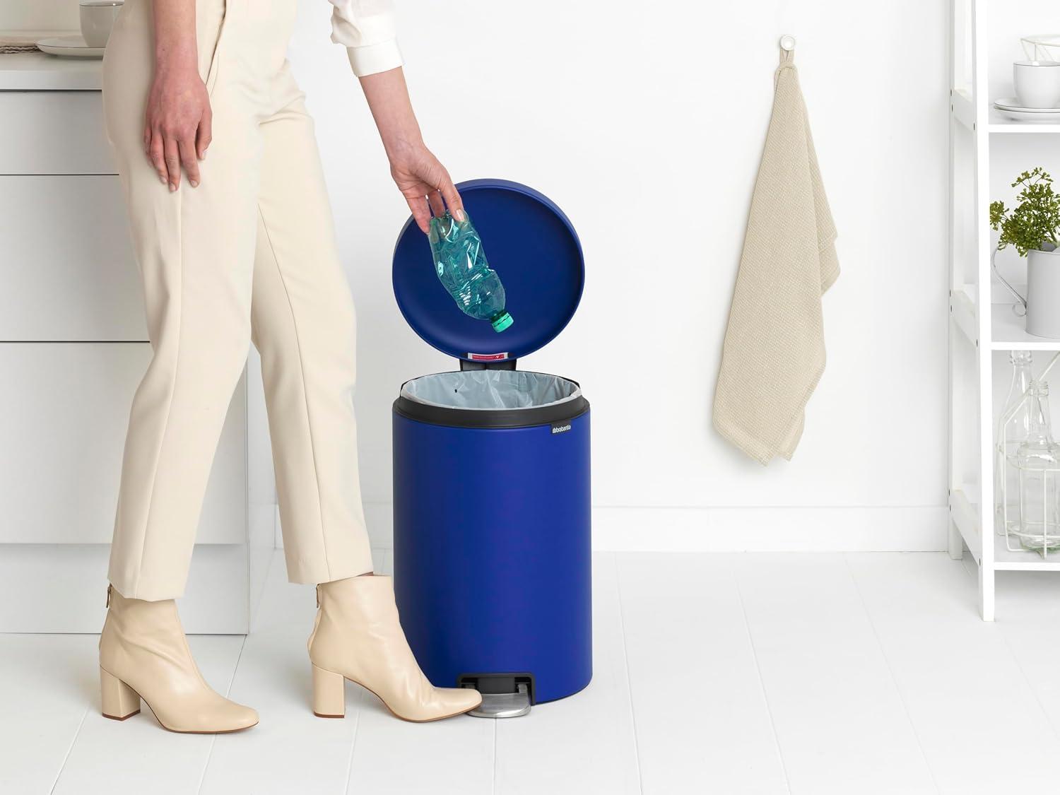 image:imageBrabantia StepOn XS Trash Can Metallic Gold 08 Gallon 3L Bathroom Bedroom Office Trash Can with Light Pedal Opening Handle amp Removable Inner Bucket 66 x 93 x 104 Trash BagsMineral Powerful Blue