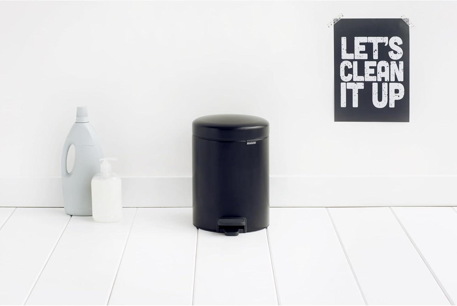 image:imageBrabantia StepOn XS Trash Can Metallic Gold 08 Gallon 3L Bathroom Bedroom Office Trash Can with Light Pedal Opening Handle amp Removable Inner Bucket 66 x 93 x 104 Trash BagsMatt Black