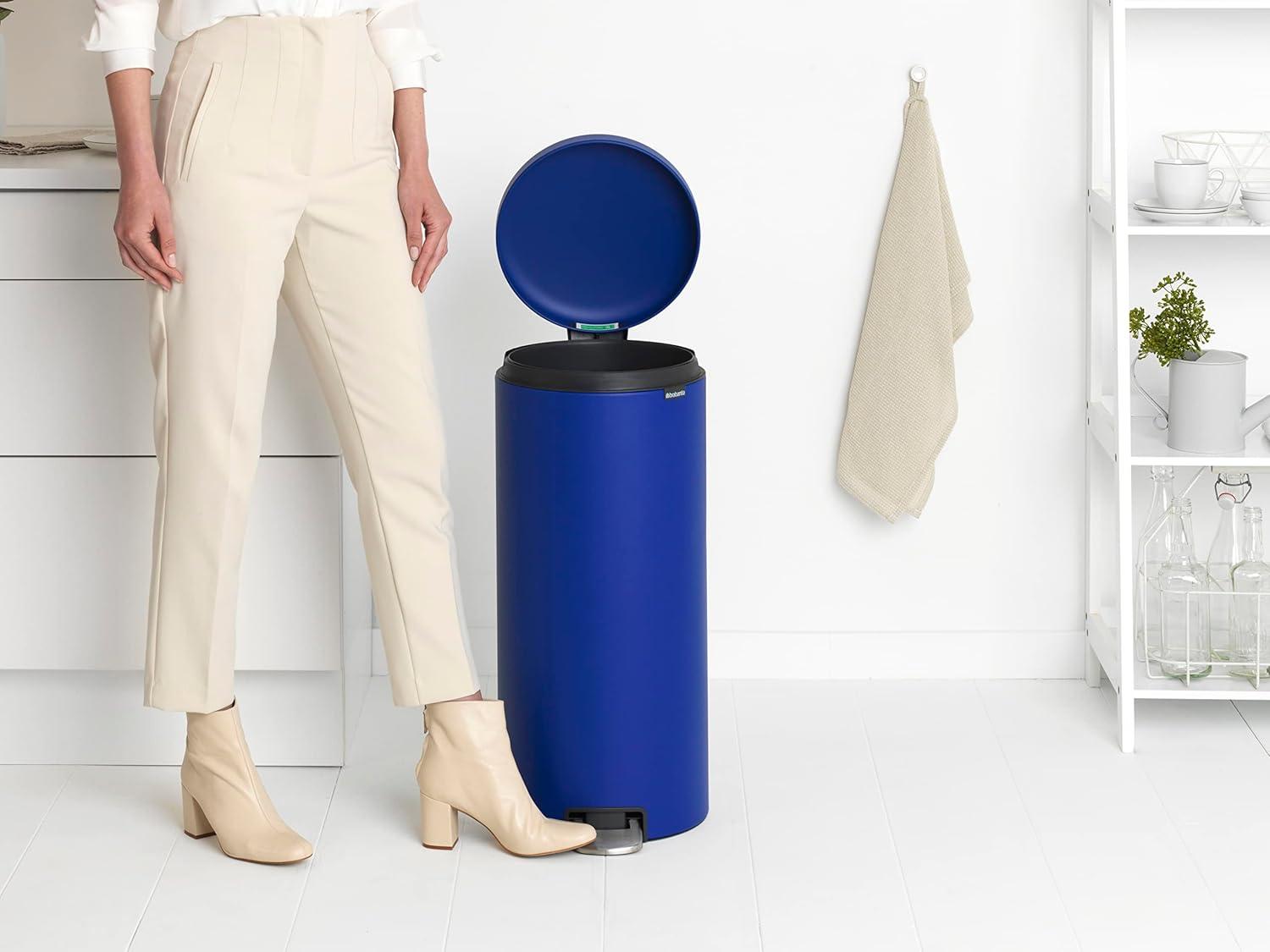 image:imageBrabantia StepOn XS Trash Can Metallic Gold 08 Gallon 3L Bathroom Bedroom Office Trash Can with Light Pedal Opening Handle amp Removable Inner Bucket 66 x 93 x 104 Trash BagsMineral Powerful Blue