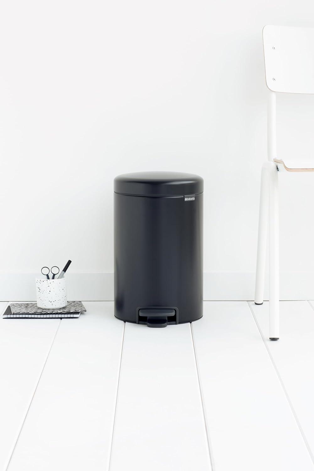 image:imageBrabantia StepOn XS Trash Can Metallic Gold 08 Gallon 3L Bathroom Bedroom Office Trash Can with Light Pedal Opening Handle amp Removable Inner Bucket 66 x 93 x 104 Trash BagsMatt Black