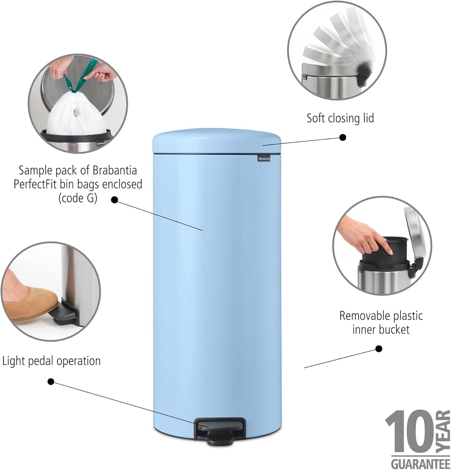 image:imageBrabantia StepOn XS Trash Can Metallic Gold 08 Gallon 3L Bathroom Bedroom Office Trash Can with Light Pedal Opening Handle amp Removable Inner Bucket 66 x 93 x 104 Trash BagsDreamy Blue