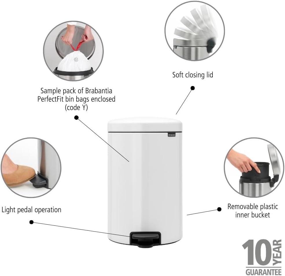 image:imageBrabantia StepOn XS Trash Can Metallic Gold 08 Gallon 3L Bathroom Bedroom Office Trash Can with Light Pedal Opening Handle amp Removable Inner Bucket 66 x 93 x 104 Trash BagsWhite