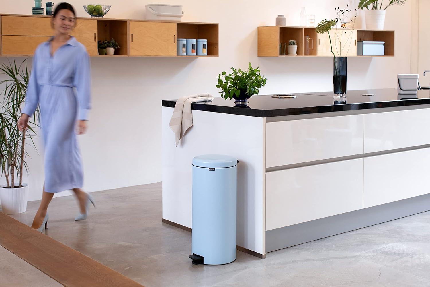 image:imageBrabantia StepOn XS Trash Can Metallic Gold 08 Gallon 3L Bathroom Bedroom Office Trash Can with Light Pedal Opening Handle amp Removable Inner Bucket 66 x 93 x 104 Trash BagsDreamy Blue
