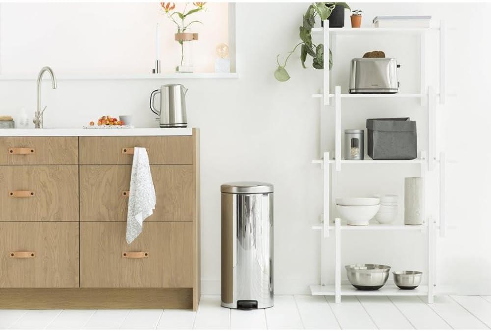 image:imageBrabantia StepOn XS Trash Can Metallic Gold 08 Gallon 3L Bathroom Bedroom Office Trash Can with Light Pedal Opening Handle amp Removable Inner Bucket 66 x 93 x 104 Trash BagsBrilliant Steel